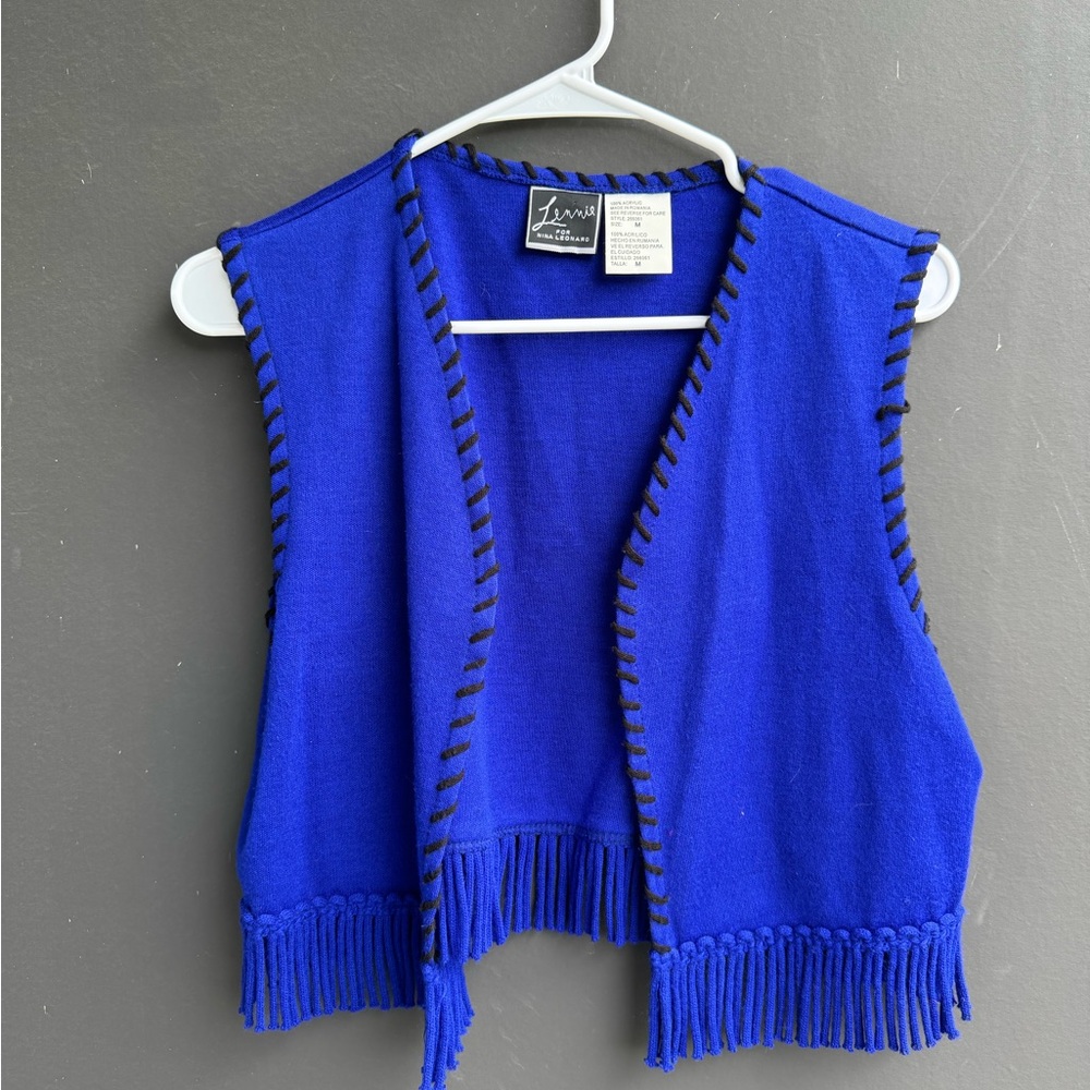 Vintage Nina Leonard Royal Blue fringe Sweater vest